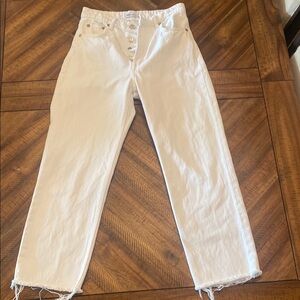 Zara Women's White High Waisted Cropped Raw Hem Wide Leg Denim Jeans Sz 6